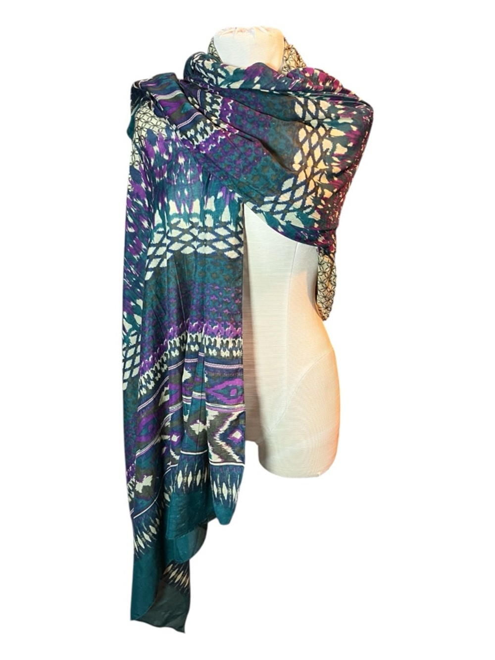 Bohemian Teal & Purple Patterned Wrap Scarf